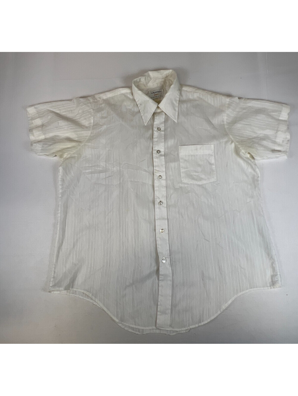 Vintage Arrow Kirk Men Size 17.5-33 White Striped Short Sleeve Button Shirt